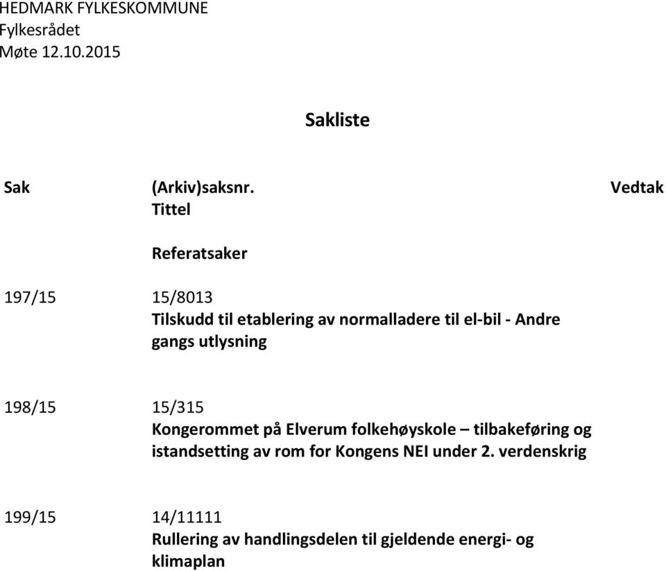 Andre gangs utlysning 198/15 15/315 Kongerommet på Elverum folkehøyskole tilbakeføring og