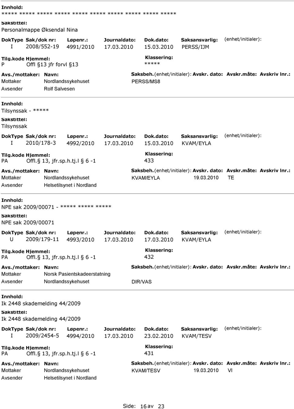 2010 TE Helsetilsynet i Nordland NE sak 2009/00071 - NE sak 2009/00071 2009/179-11 4993/2010 KVAM/EYLA A Offl. 13, jfr.sp.h.tj.