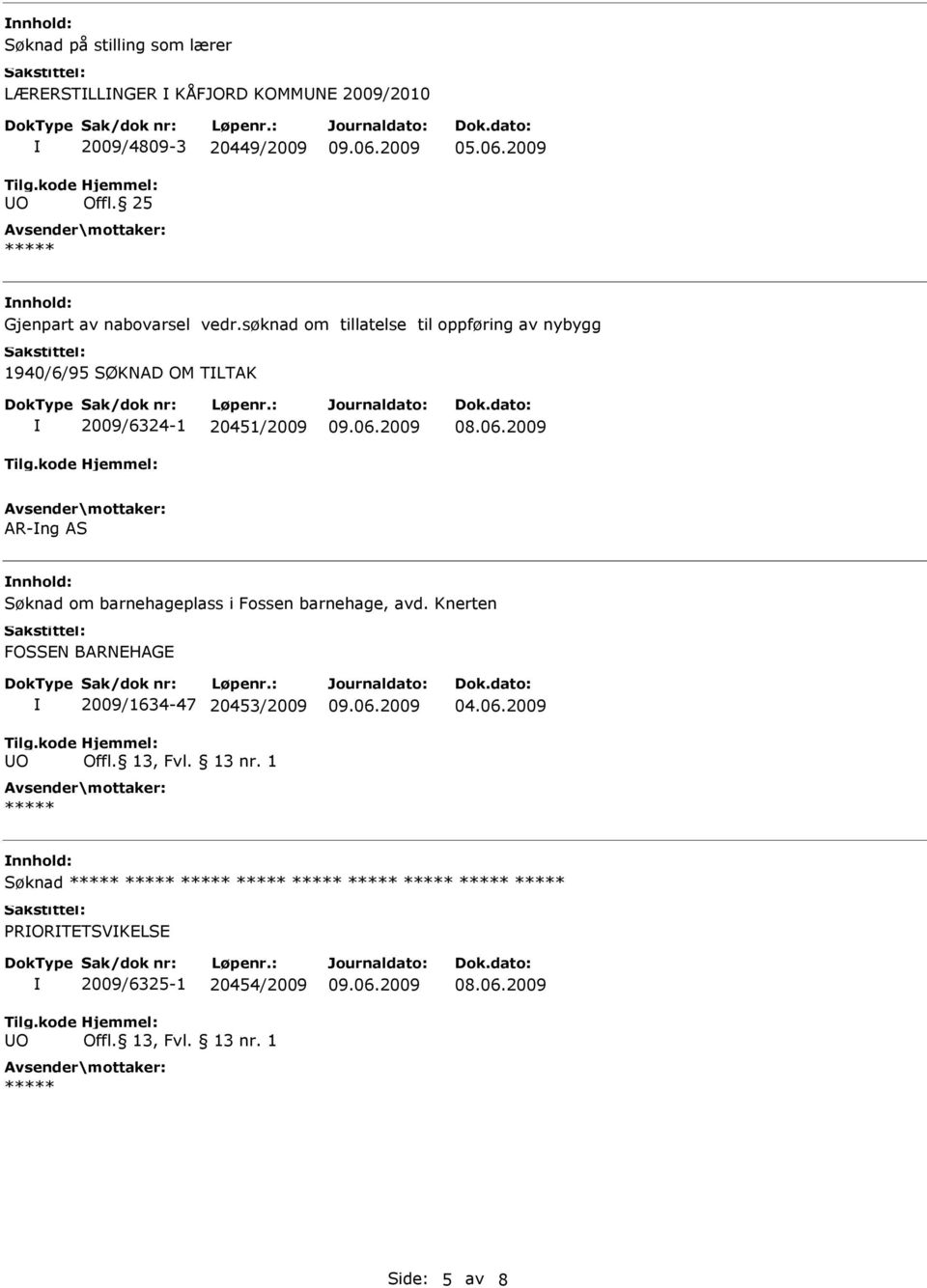 søknad om tillatelse til oppføring av nybygg 1940/6/95 SØKNAD OM TLTAK 2009/6324-1 20451/2009