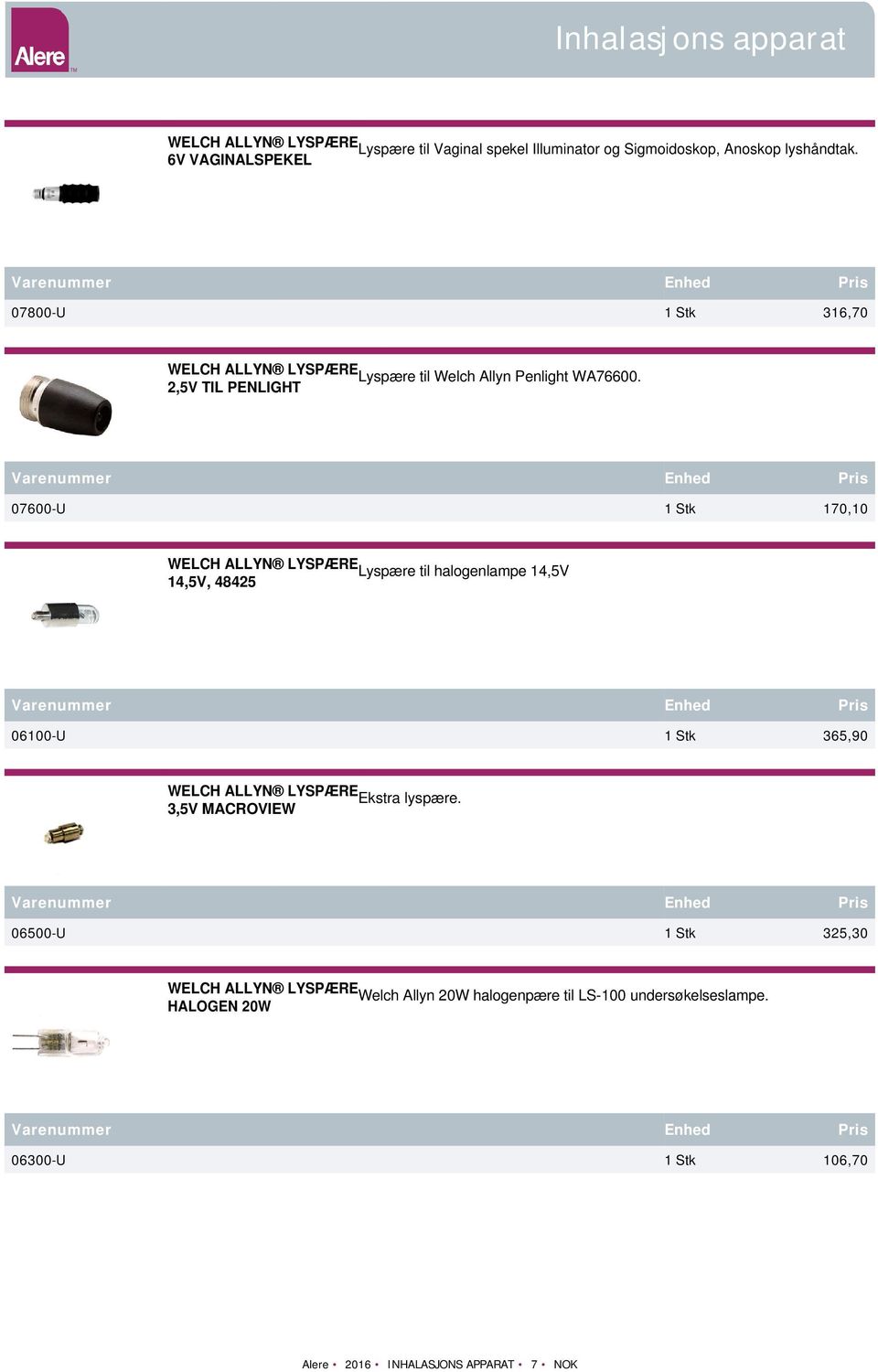 2,5V TIL PENLIGHT 07600-U 1 Stk 170,10 Lyspære til halogenlampe 14,5V 14,5V, 48425 06100-U 1 Stk 365,90