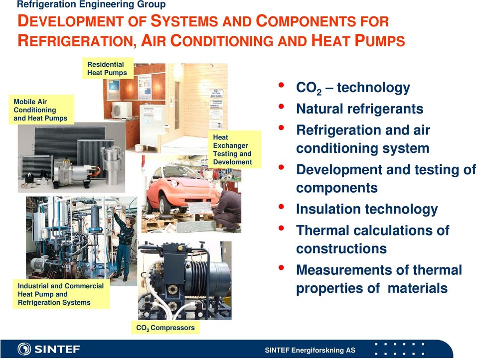 Exchanger Testing and Develoment CO 2 technology Natural refrigerants Refrigeration and air conditioning system Development and