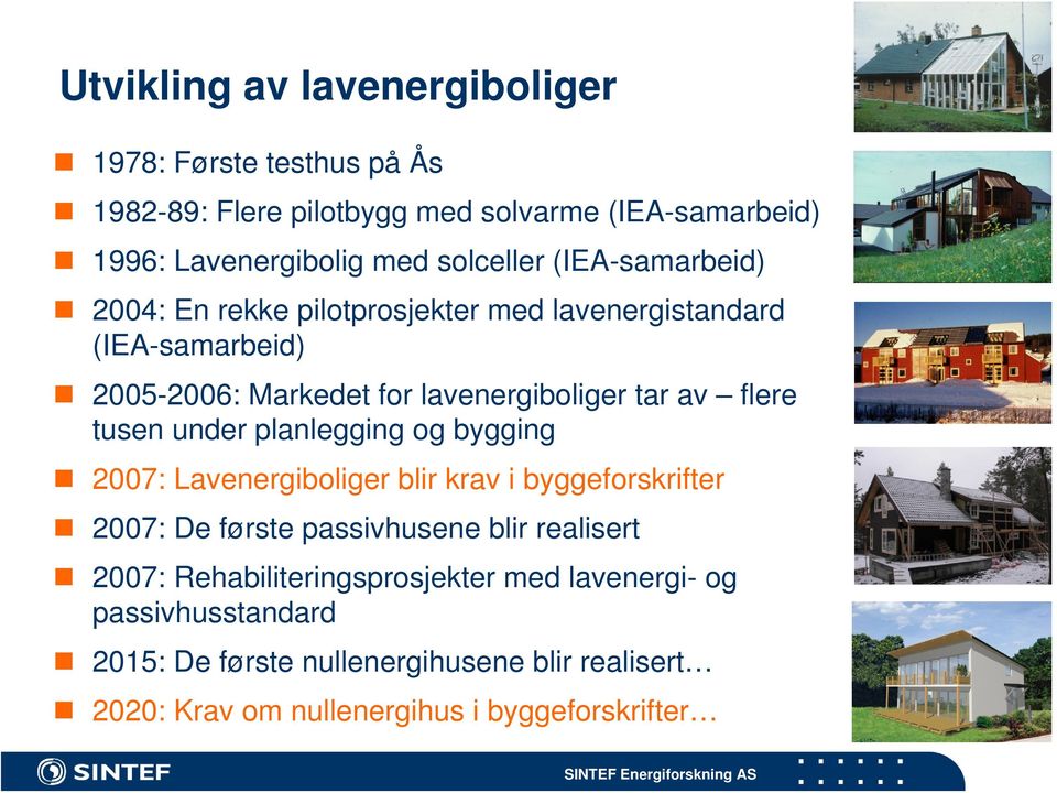 flere tusen under planlegging og bygging 2007: Lavenergiboliger blir krav i byggeforskrifter 2007: De første passivhusene blir realisert 2007: