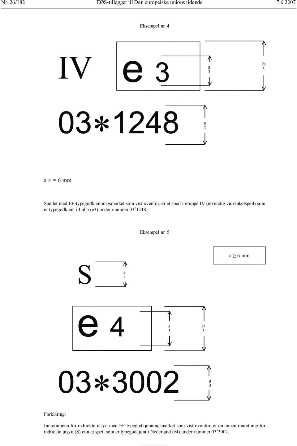 som er typegodkjent i Italia (e3) under nummer 03 * 1248. Eksempel nr.