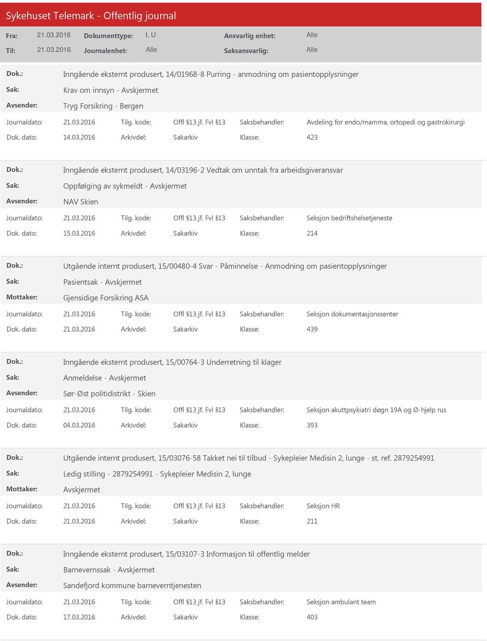 produsert, 15/00480-4 Svar - Påminnelse - Anmodning om pasientopplysninger Pasientsak - Gjensidige Forsikring ASA 439 Inngående eksternt produsert, 15/00764-3 Underretning til klager Anmeldelse -