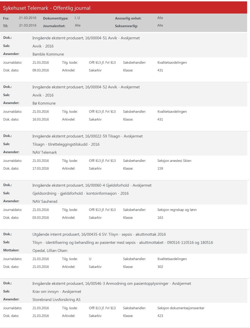 2016 Arkivdel: Sakarkiv 431 Inngående eksternt produsert, 16/00022-59 Tilsagn - Tilsagn - tilretteleggingstilskudd - 2016 NAV Telemark Seksjon anestesi Skien 159 Inngående eksternt produsert,