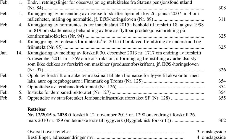 819 om skattemessig behandling av leie av flyttbar produksjonsinnretning på kontinentalsokkelen (Nr. 94)... 325 Feb. 4.