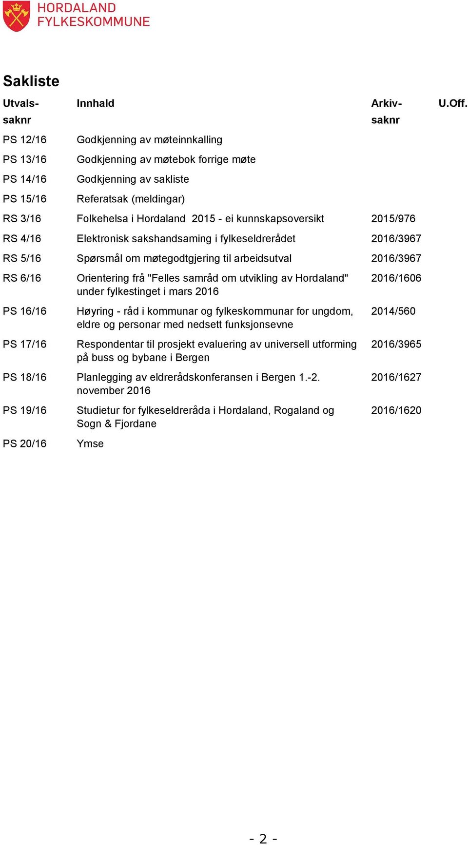 Orientering frå "Felles samråd om utvikling av Hordaland" under fylkestinget i mars 2016 Høyring - råd i kommunar og fylkeskommunar for ungdom, eldre og personar med nedsett funksjonsevne