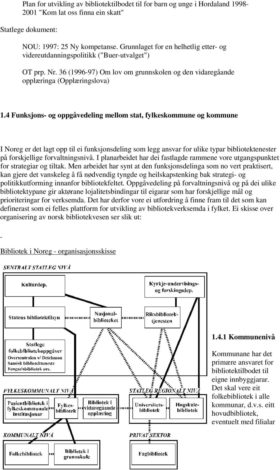 4 Funksjons- og oppgåvedeling mellom stat, fylkeskommune og kommune I Noreg er det lagt opp til ei funksjonsdeling som legg ansvar for ulike typar bibliotektenester på forskjellige forvaltningsnivå.