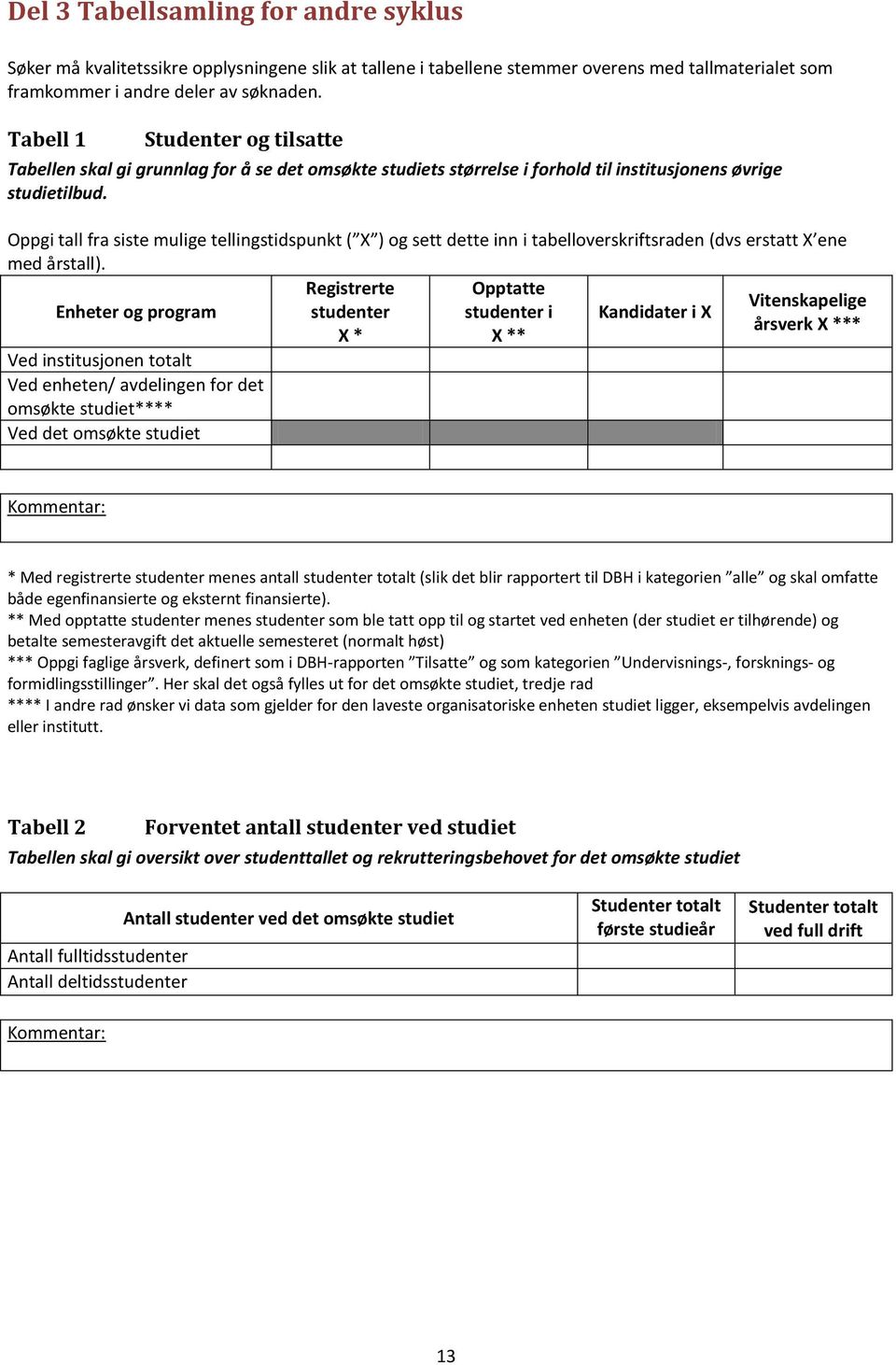 Oppgi tall fra siste mulige tellingstidspunkt ( X ) og sett dette inn i tabelloverskriftsraden (dvs erstatt X ene med årstall).