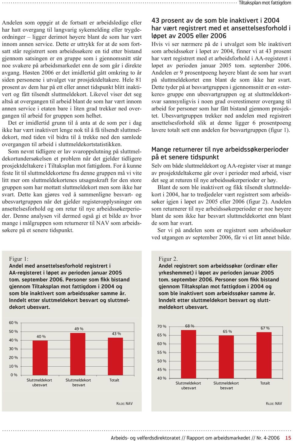 direkte avgang. Høsten 2006 er det imidlertid gått omkring to år siden personene i utvalget var prosjektdeltakere.