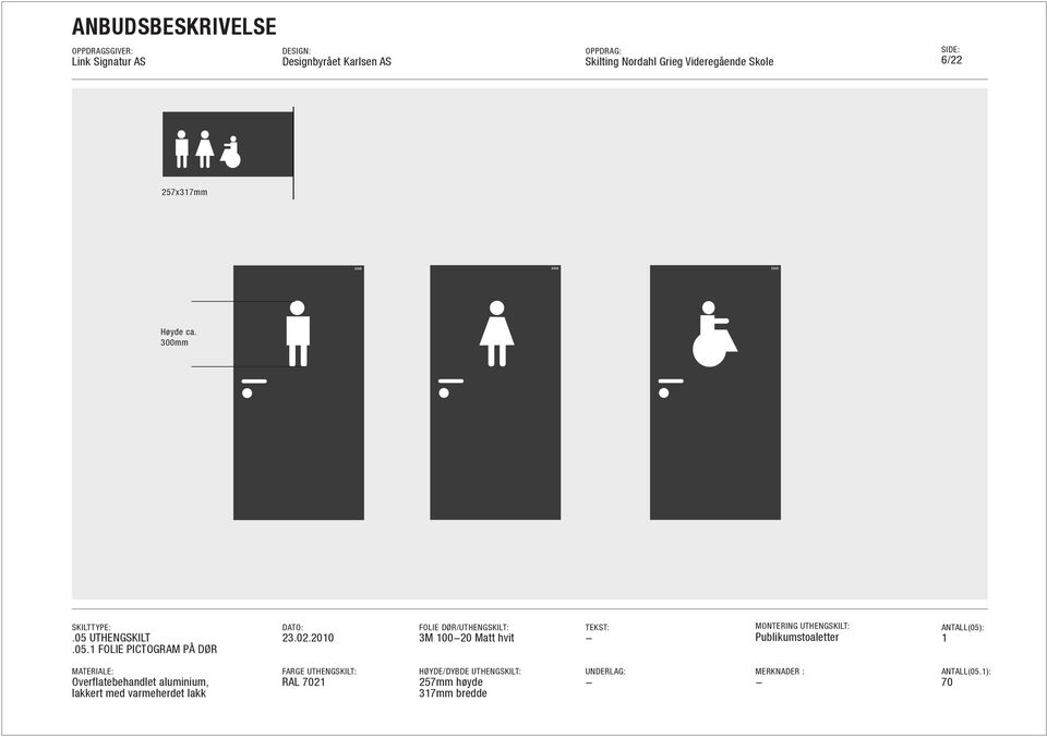 FOLIE PICTOGRAM PÅ DØR FOLIE DØR/UTHENGSKILT: 3M 0020 Matt hvit MONTERING UTHENGSKILT: