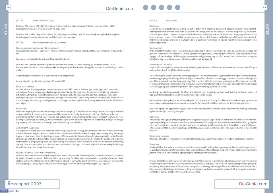 DiaGenic ASA utvikler diagnoistiske tester for tidlig diagnose av brystkreft, Alzheimers sykdom og Parkinsons sykdom, basert på genekspresjonssignaturer med blod som prøvemateriale.