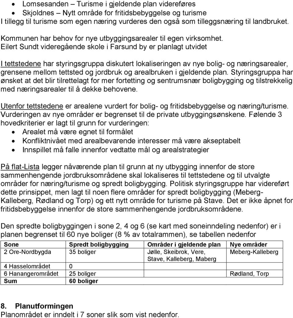 Eilert Sundt videregående skole i Farsund by er planlagt utvidet I tettstedene har styringsgruppa diskutert lokaliseringen av nye bolig- og næringsarealer, grensene mellom tettsted og jordbruk og