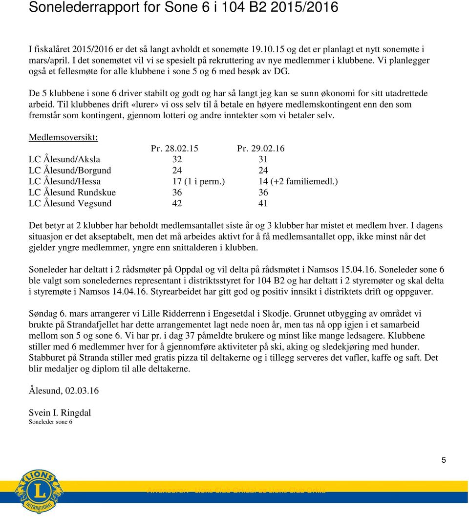 De 5 klubbene i sone 6 driver stabilt og godt og har så langt jeg kan se sunn økonomi for sitt utadrettede arbeid.