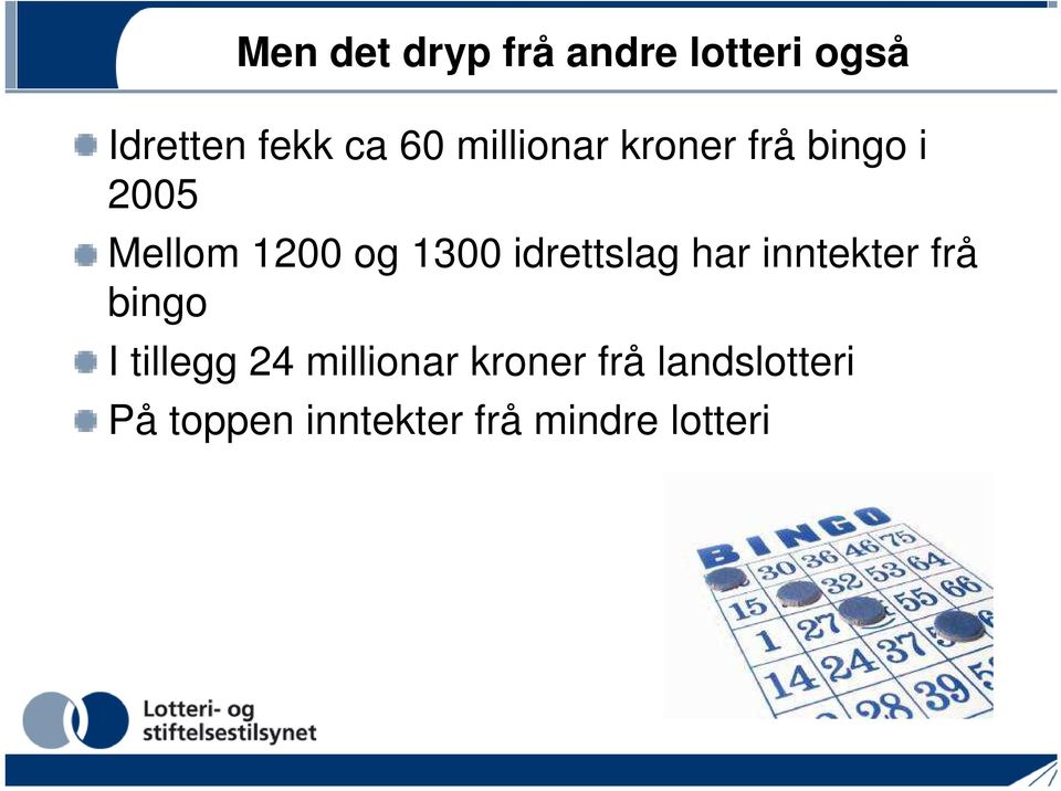 idrettslag har inntekter frå bingo I tillegg 24 millionar