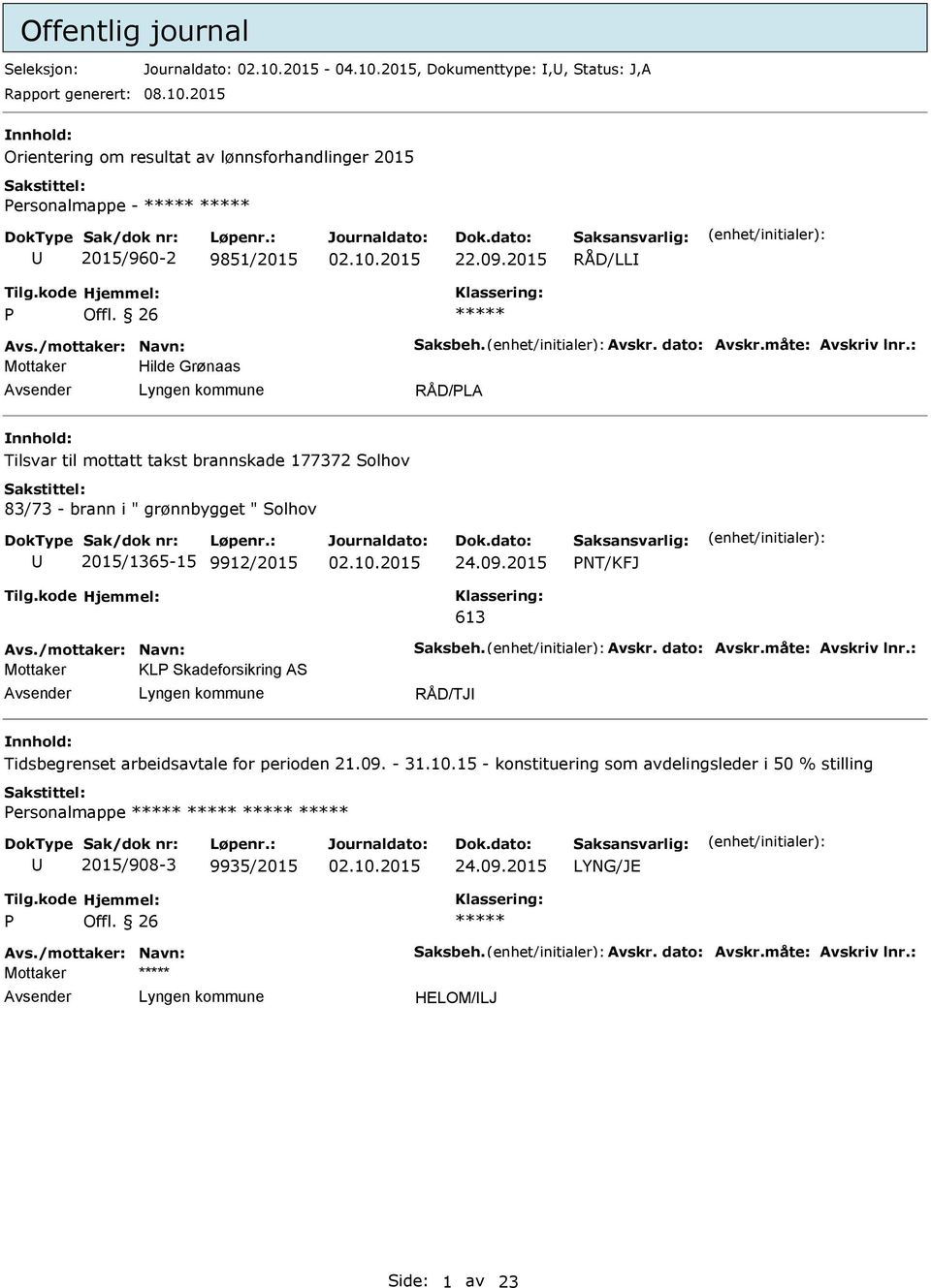 : Hilde Grønaas Tilsvar til mottatt takst brannskade 177372 Solhov 83/73 - brann i " grønnbygget " Solhov 2015/1365-15 9912/2015 24.09.2015 NT/KFJ 613 Avs./mottaker: Navn: Saksbeh. Avskr.