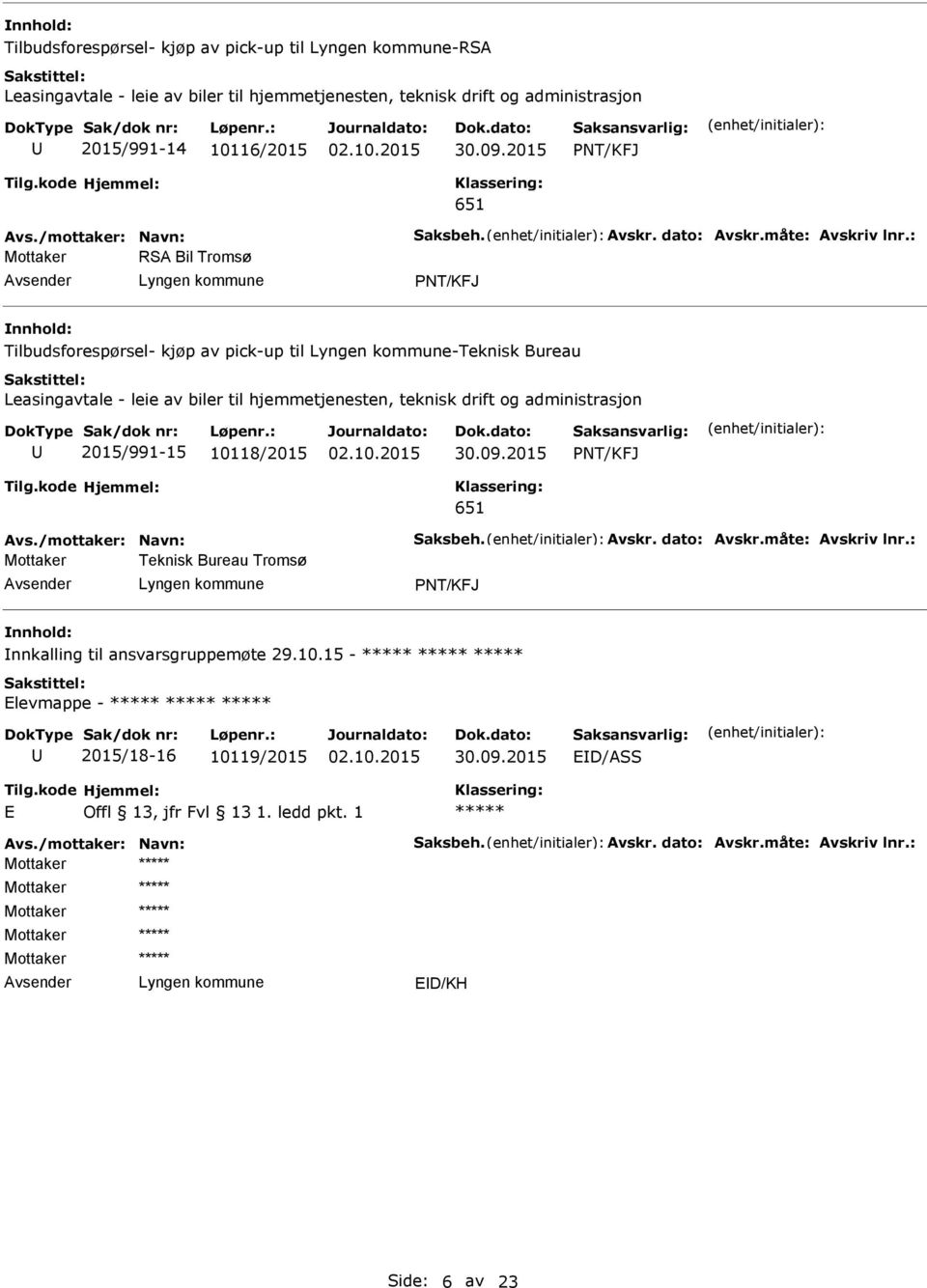 : RSA Bil Tromsø NT/KFJ Tilbudsforespørsel- kjøp av pick-up til -Teknisk Bureau Leasingavtale - leie av biler til hjemmetjenesten, teknisk drift og administrasjon 2015/991-15