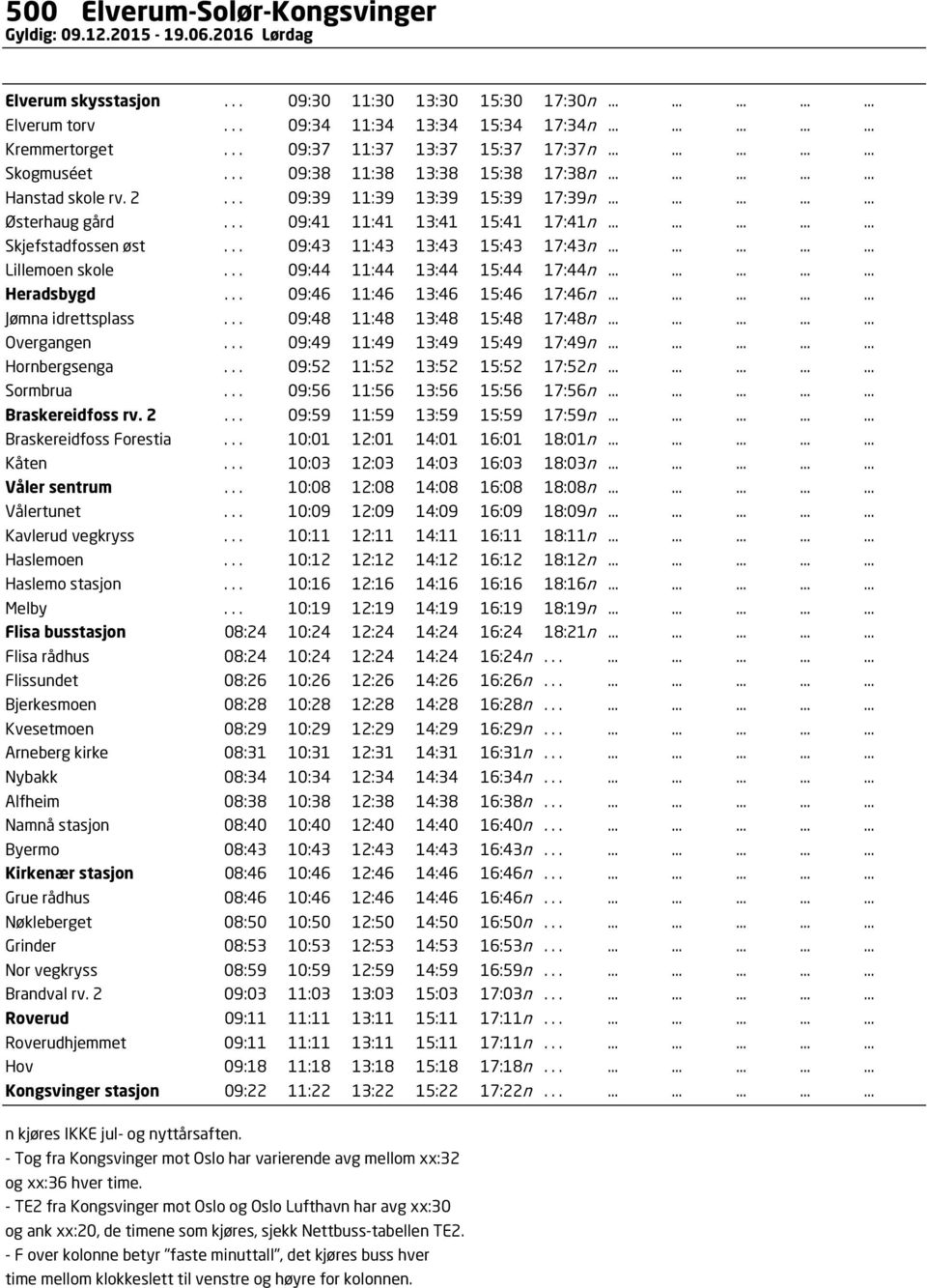 .. 09:41 11:41 13:41 15:41 17:41n............... Skjefstadfossen øst... 09:43 11:43 13:43 15:43 17:43n............... Lillemoen skole... 09:44 11:44 13:44 15:44 17:44n............... Heradsbygd.