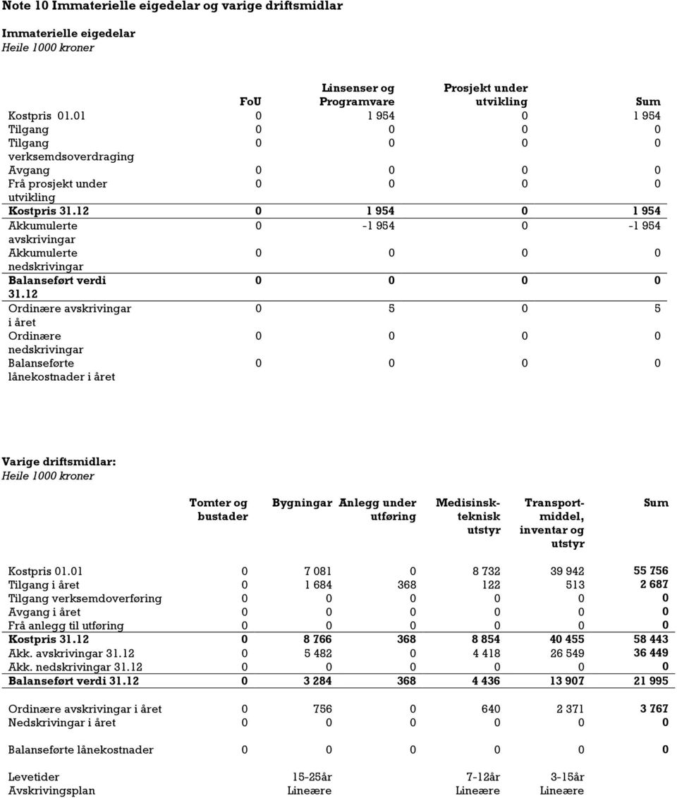 12 0 1 954 0 1 954 Akkumulerte 0-1 954 0-1 954 avskrivingar Akkumulerte 0 0 0 0 nedskrivingar Balanseført verdi 0 0 0 0 31.