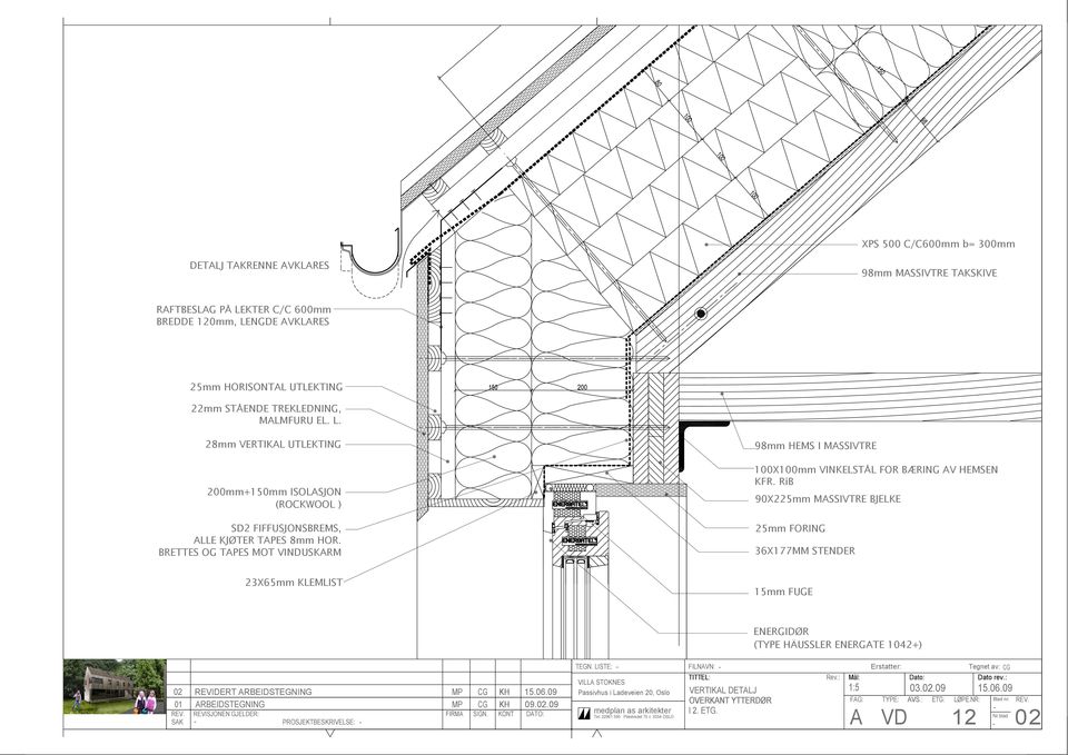 RiB 90X225mm MSSIVTRE BJELKE 25mm FORING 6X177MM STENDER 2X65mm KLEMLIST 15mm FUGE ENERGIDØR (TYPE HÄUSSLER ENERGTE 1042+) 02 REVIDERT RBEIDSTEGNING MP CG KH 15.06.09 01 RBEIDSTEGNING MP CG KH 09.02.09 REV.