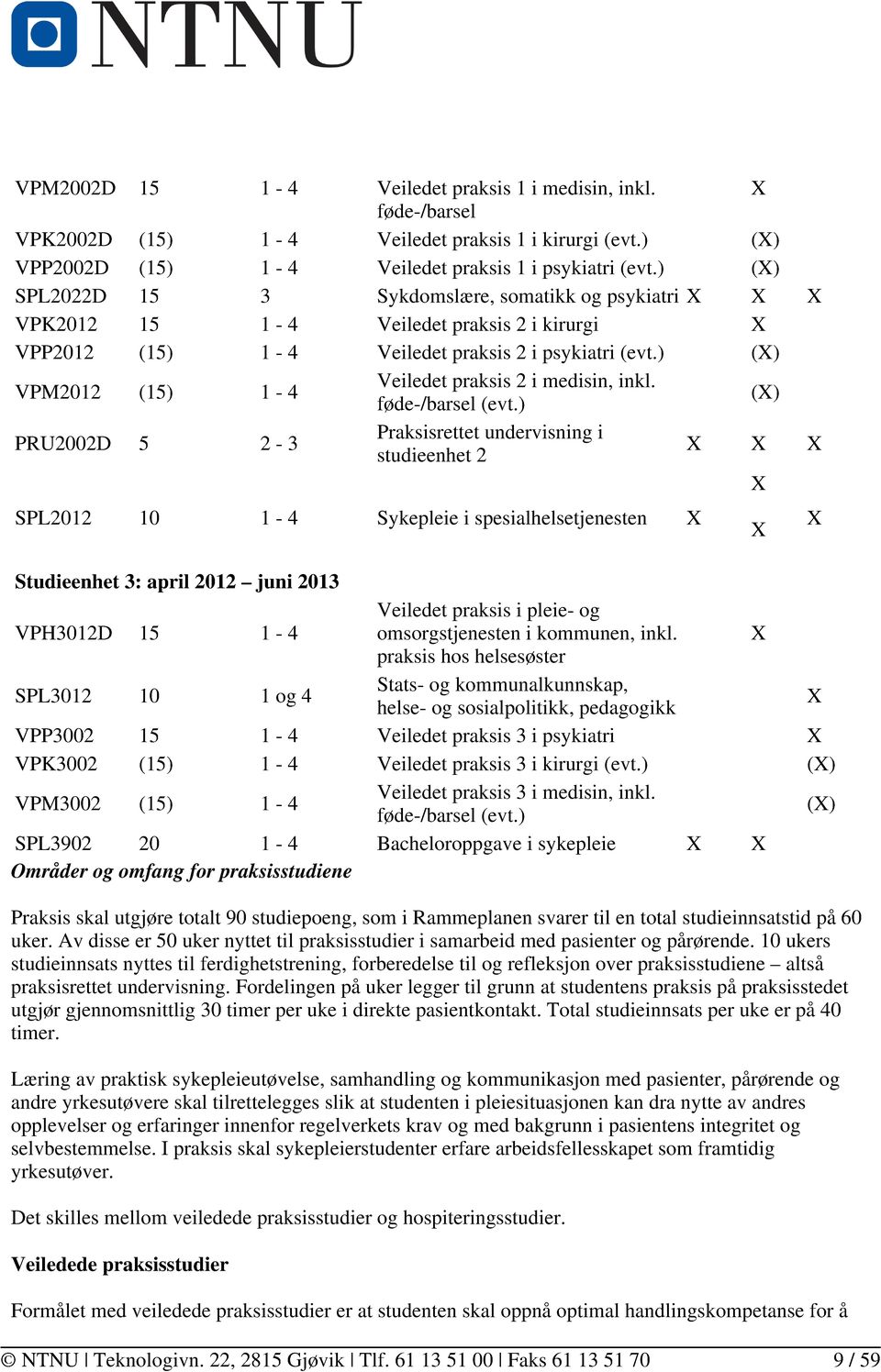 ) (X) VPM2012 (15) 1-4 Veiledet praksis 2 i medisin, inkl. føde-/barsel (evt.