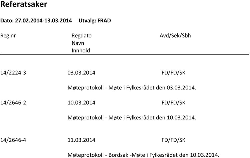 03.2014 FD/FD/SK Møteprotokoll - Møte i Fylkesrådet den 03.03.2014. 14/2646-2 10.03.2014 FD/FD/SK Møteprotokoll - Møte i Fylkesrådet den 10.