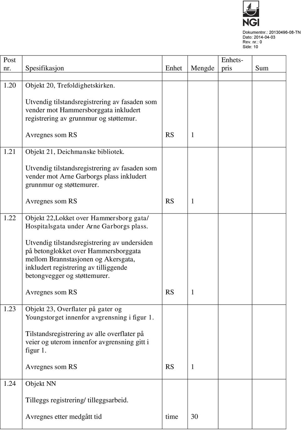 Utvendig tilstandsregistrering av undersiden på betonglokket over Hammersborggata mellom Brannstasjonen og Akersgata, inkludert registrering av tilliggende betongvegger og støttemurer. 1.