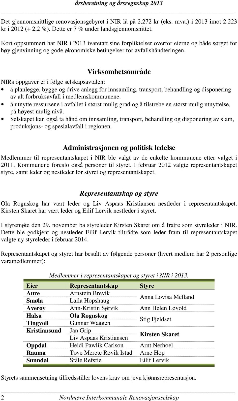 Virksomhetsområde NIRs oppgaver er i følge selskapsavtalen: å planlegge, bygge og drive anlegg for innsamling, transport, behandling og disponering av alt forbruksavfall i medlemskommunene.