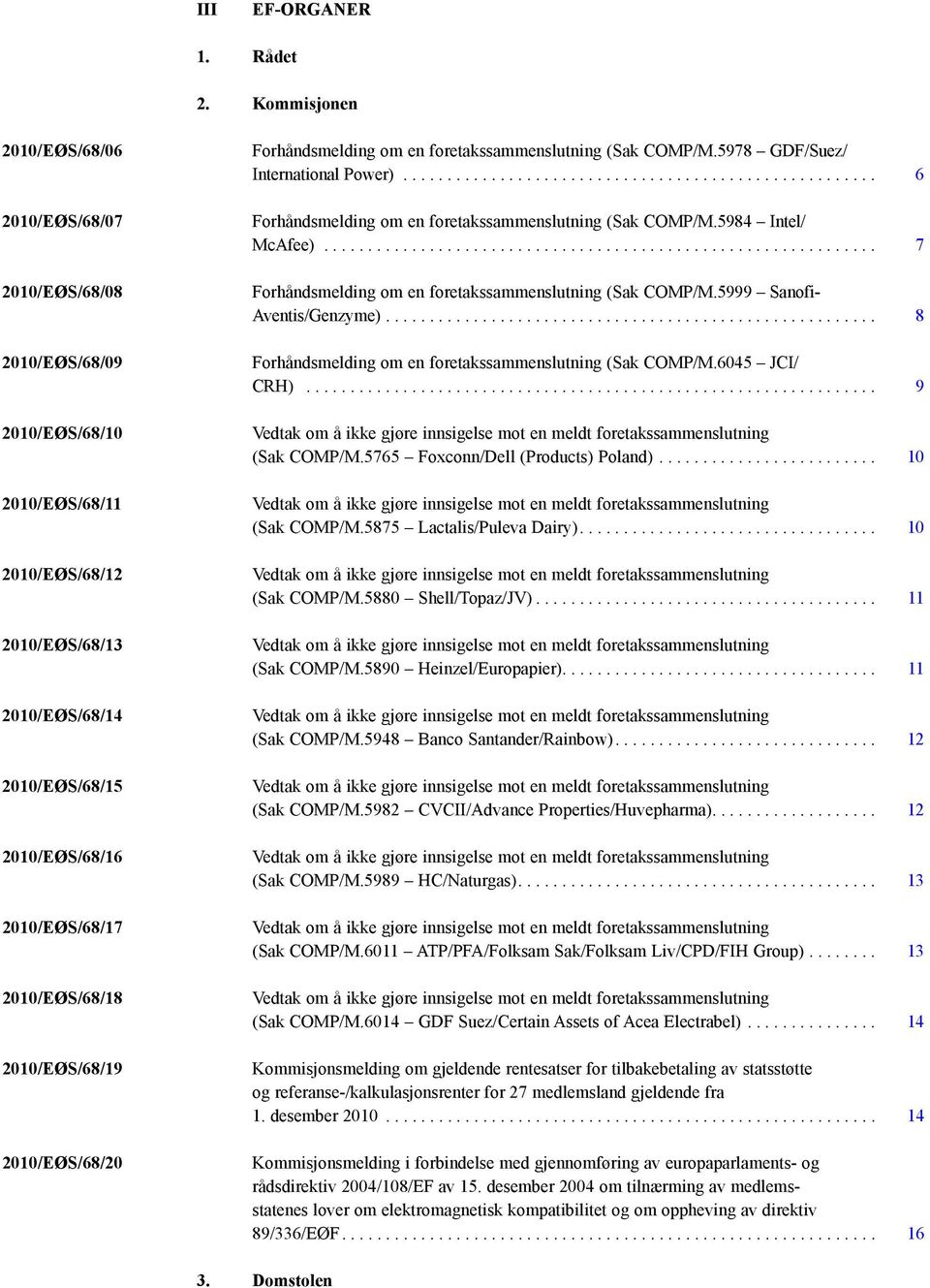 2010/EØS/68/18 2010/EØS/68/19 2010/EØS/68/20 Forhåndsmelding om en foretakssammenslutning (Sak COMP/M.5978 GDF/Suez/ International Power)...................................................... 6 Forhåndsmelding om en foretakssammenslutning (Sak COMP/M.