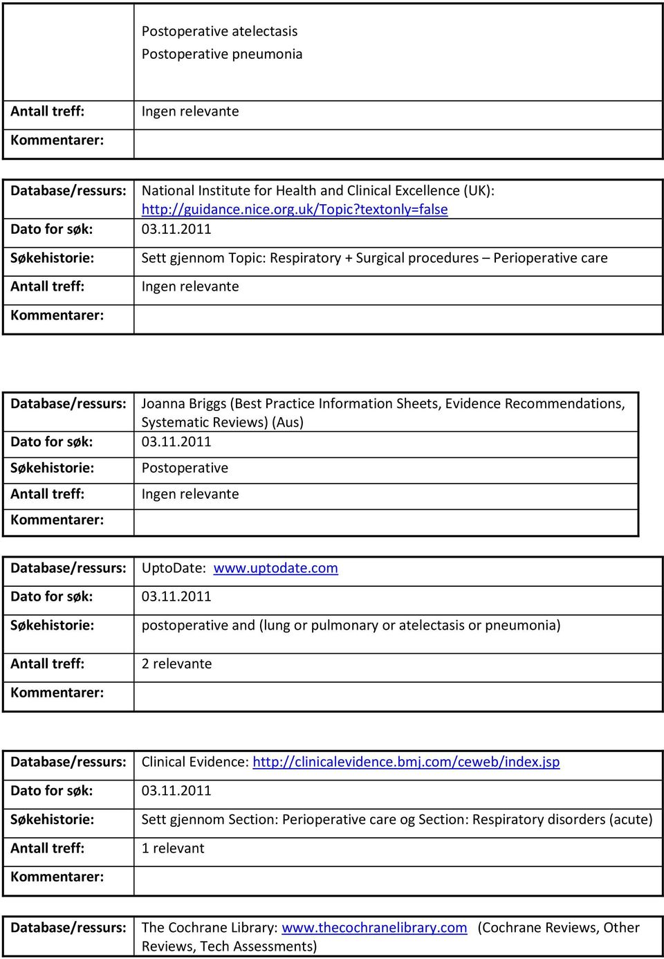 Reviews) (Aus) Postoperative Database/ressurs: UptoDate: www.uptodate.