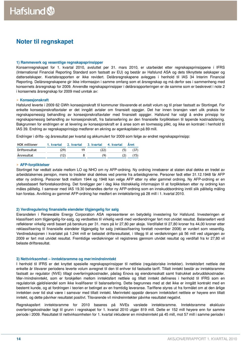 Kvartalsrapporten er ikke revidert. Delårsregnskapene avlegges i henhold til IAS 34 Interim Financial Reporting.