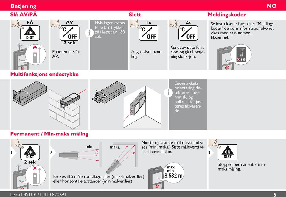 Eksempel: Multfunksjons endestykke Endestykkets orenterng detekteres automatsk, og nullpunktet justeres tlsvarende. Permanent / Mn-maks målng mn. 1 2 maks.