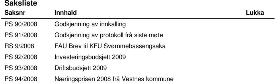 Brev til KFU Svømmebassengsaka PS 92/2008 Investeringsbudsjett 2009 PS