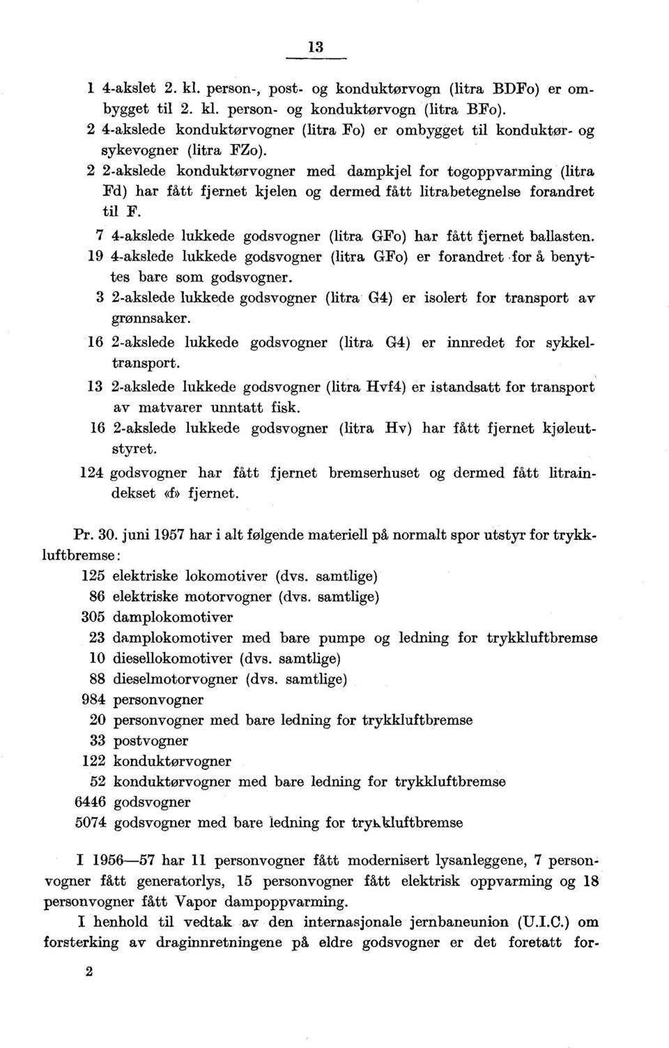 2 2-akslede konduktørvogner med dampkjel for togoppvarming (litra Fd) har fått fjernet kjelen og dermed fått litrabetegnelse forandret til F.