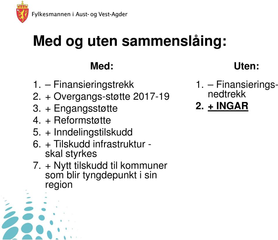 + Inndelingstilskudd 6. + Tilskudd infrastruktur - skal styrkes 7.