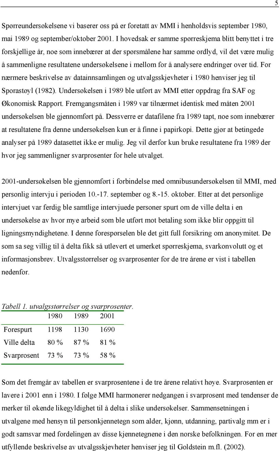 å analysere endringer over tid. For nærmere beskrivelse av datainnsamlingen og utvalgsskjevheter i 1980 henviser jeg til Sporastøyl (1982).