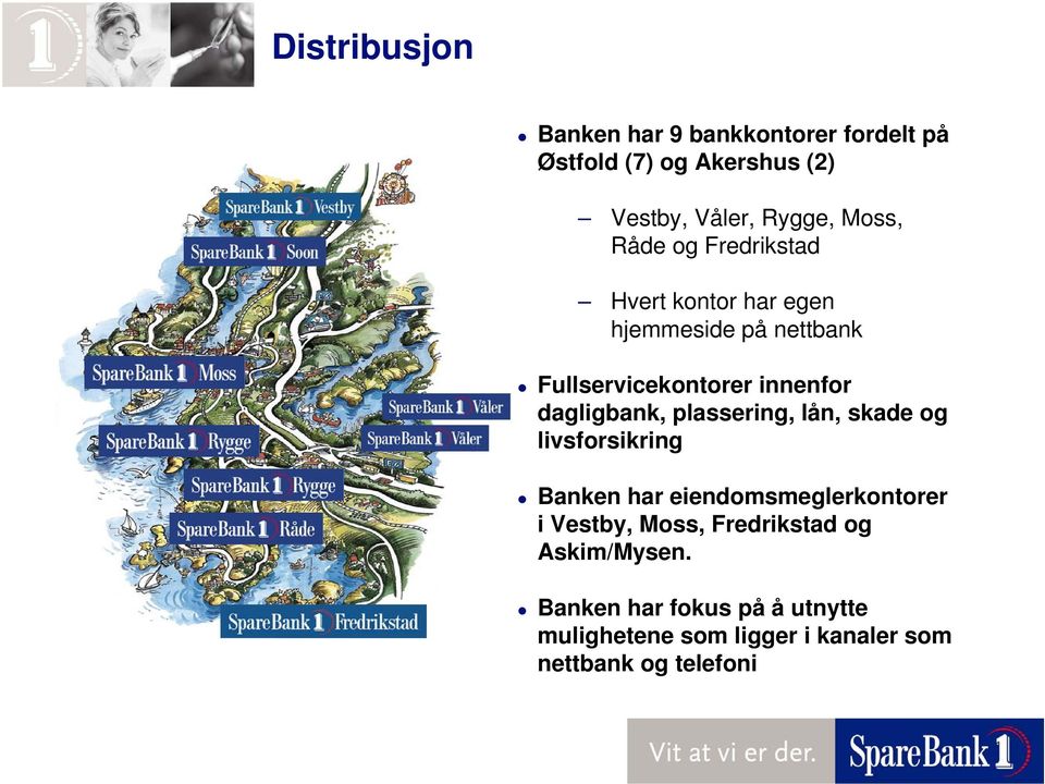 dagligbank, plassering, lån, skade og livsforsikring Banken har eiendomsmeglerkontorer i Vestby, Moss,