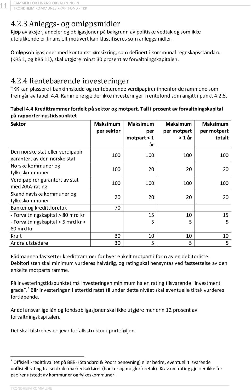 Omløpsobligasjoner med kontantstrømsikring, som definert i kommunal regnskapsstandard (KRS 1, og KRS 11), skal utgjøre minst 30 prosent av forvaltningskapitalen. 4.2.