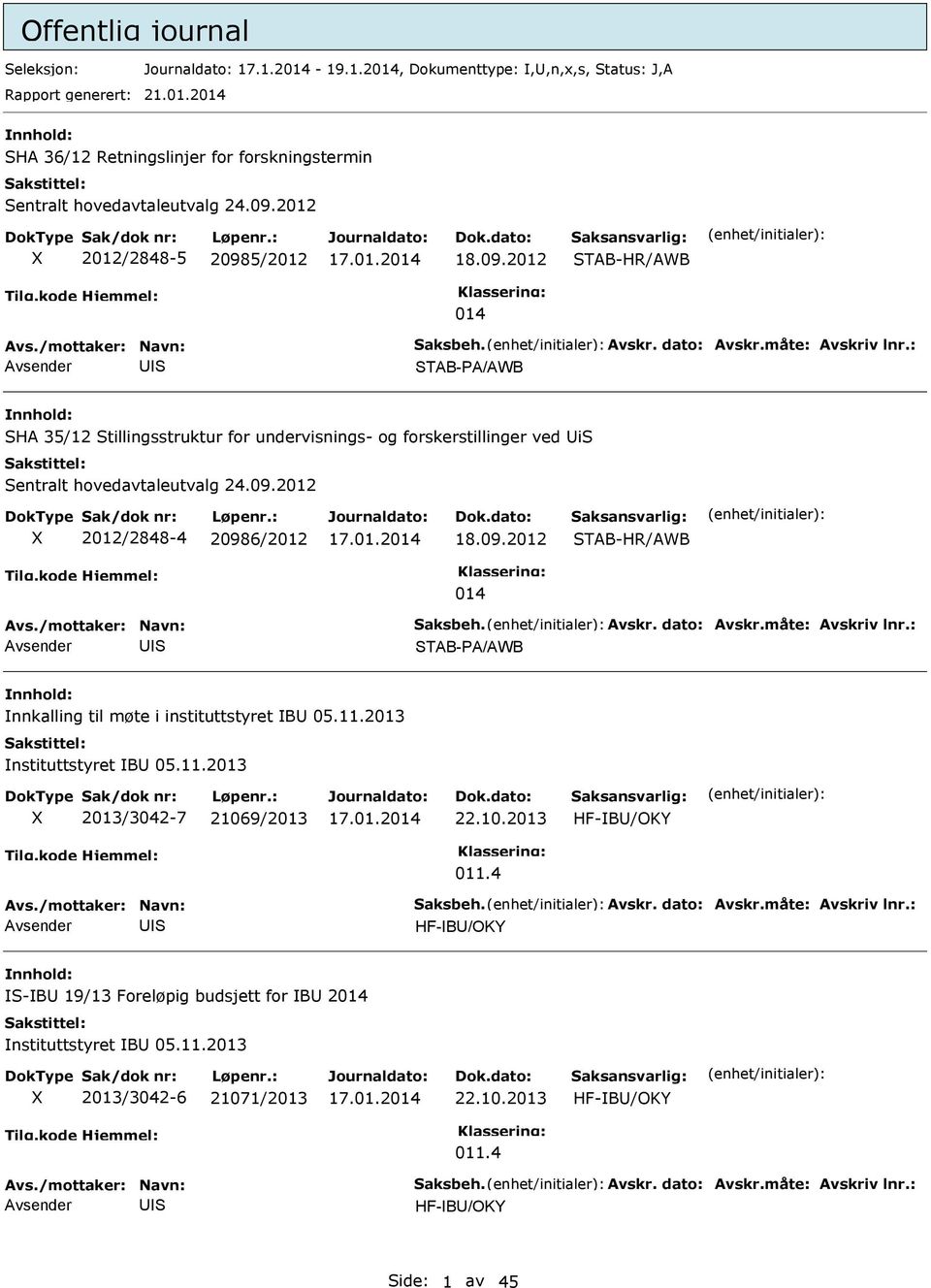 09.2 TAB-HR/AWB 014 TAB-A/AWB nnkalling til møte i instituttstyret B 05.11.2013 nstituttstyret B 05.11.2013 2013/3042-7 21069/2013 22.10.2013 HF-B/OKY 011.