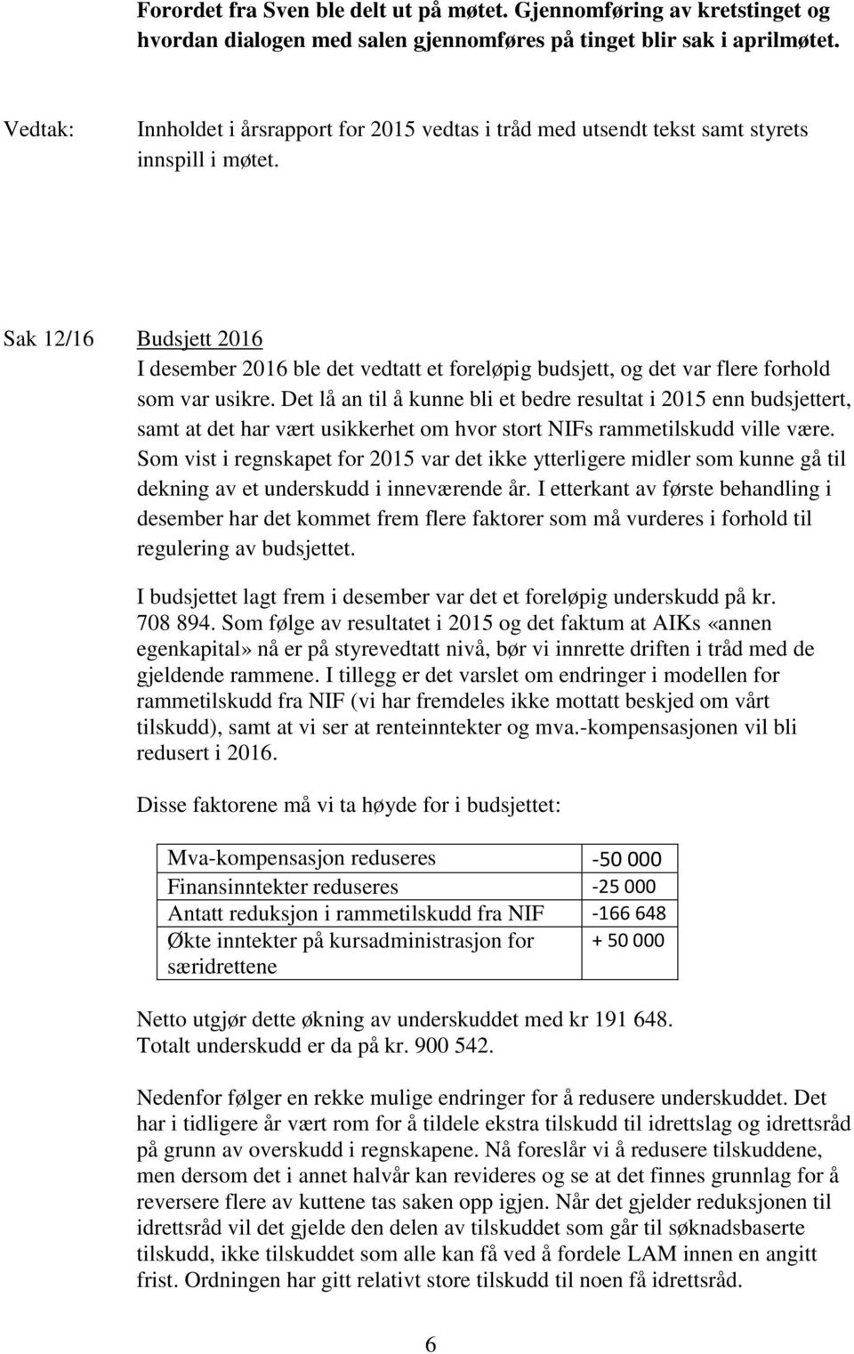 Sak 12/16 Budsjett 2016 I desember 2016 ble det vedtatt et foreløpig budsjett, og det var flere forhold som var usikre.