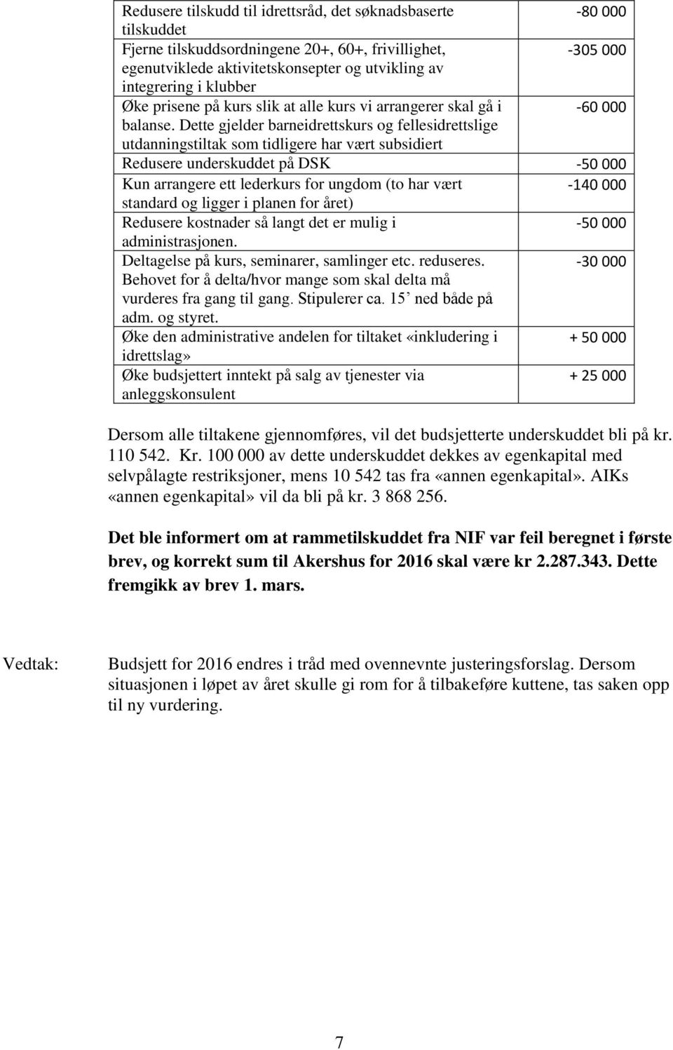 Dette gjelder barneidrettskurs og fellesidrettslige utdanningstiltak som tidligere har vært subsidiert Redusere underskuddet på DSK -50 000 Kun arrangere ett lederkurs for ungdom (to har vært -140