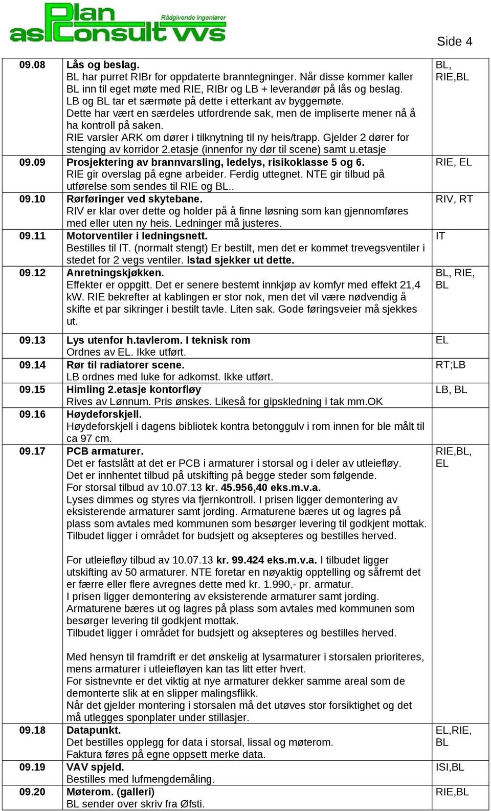 RIE varsler ARK om dører i tilknytning til ny heis/trapp. Gjelder 2 dører for stenging av korridor 2.etasje (innenfor ny dør til scene) samt u.etasje 09.