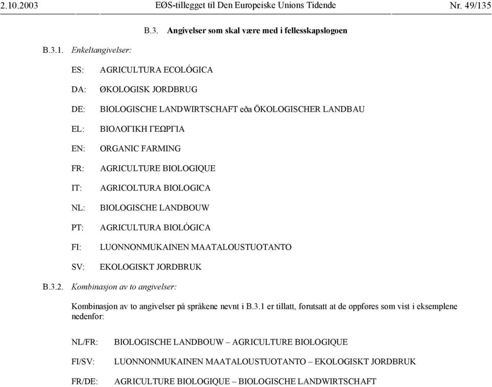 AGRICULTURA BIOLÓGICA LUONNONMUKAINEN MAATALOUSTUOTANTO EKOLOGISKT JORDBRUK B.3.