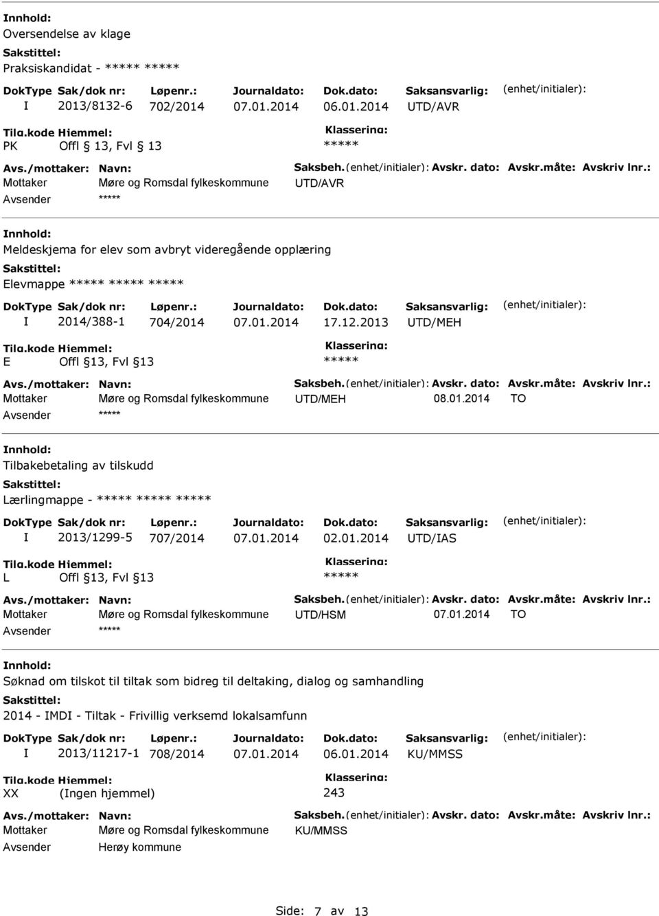 dato: Avskr.måte: Avskriv lnr.: Mottaker Møre og Romsdal fylkeskommune TD/MEH 08.01.2014 TO nnhold: Tilbakebetaling av tilskudd Lærlingmappe - 2013/1299-5 707/2014 02.01.2014 TD/AS L Avs.