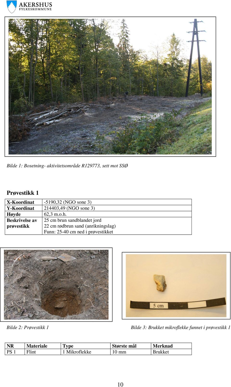 25 cm brun sandblandet jord 22 cm rødbrun sand (anrikningslag) Funn: 25-40 cm ned i prøvestikket Bilde 2: