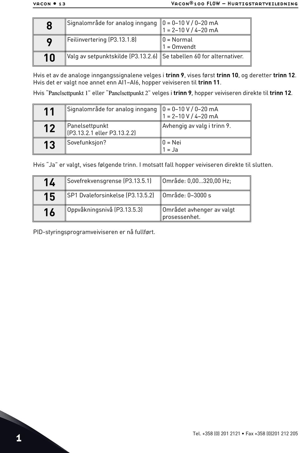 Hvis det er valgt noe annet enn AI1 AI6, hopper veiviseren til trinn 11. Hvis Panelsettpunkt 1 eller Panelsettpunkt 2 velges i trinn 9, hopper veiviseren direkte til trinn 12.