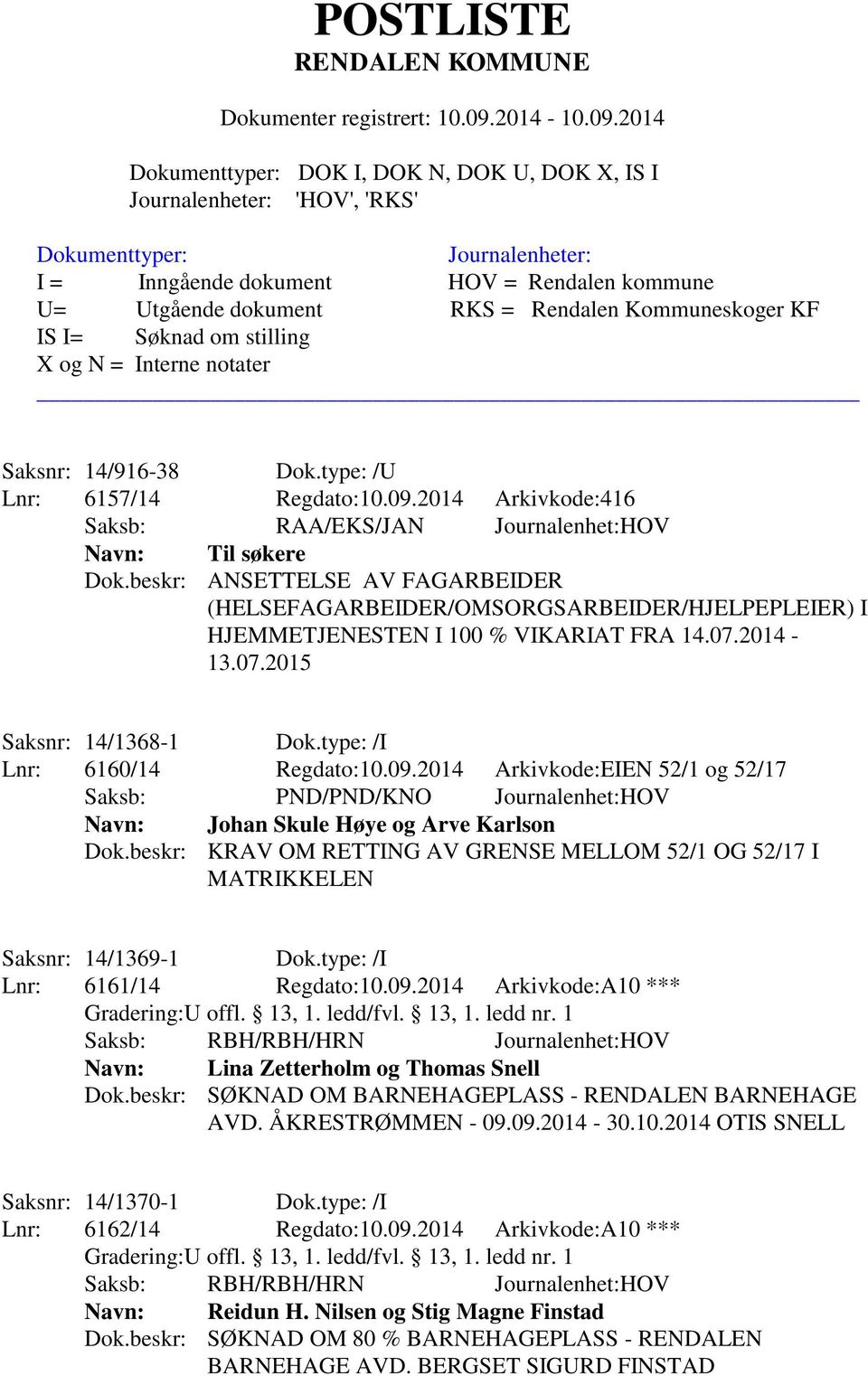 2014 Arkivkode:EIEN 52/1 og 52/17 Saksb: PND/PND/KNO Journalenhet:HOV Navn: Johan Skule Høye og Arve Karlson Dok.