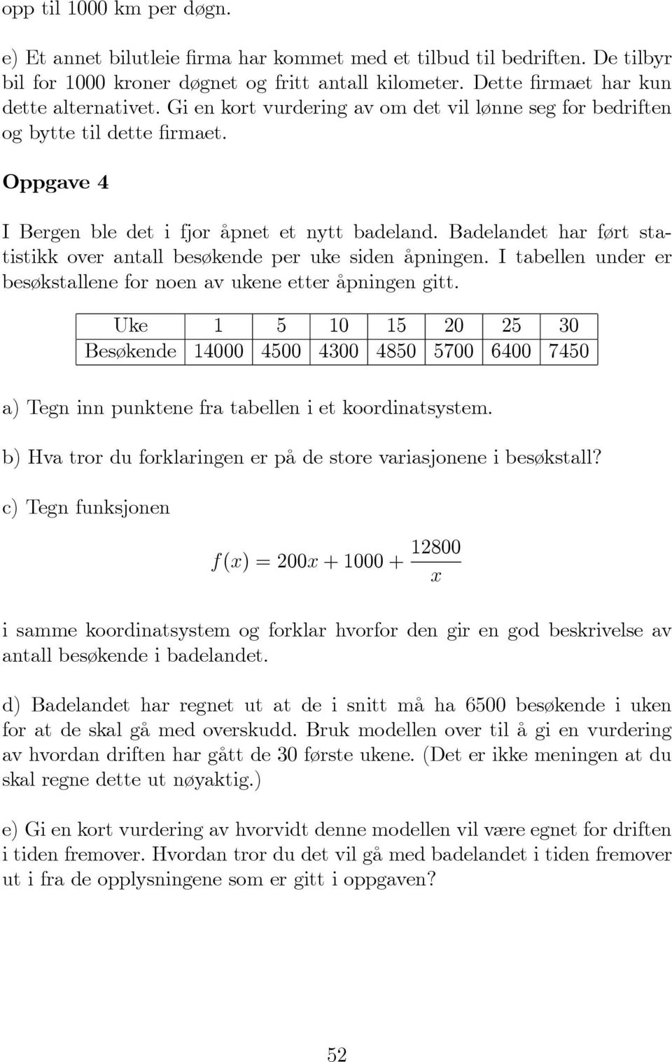 Badelandet har ført statistikk over antall besøkende per uke siden åpningen. I tabellen under er besøkstallene for noen av ukene etter åpningen gitt.