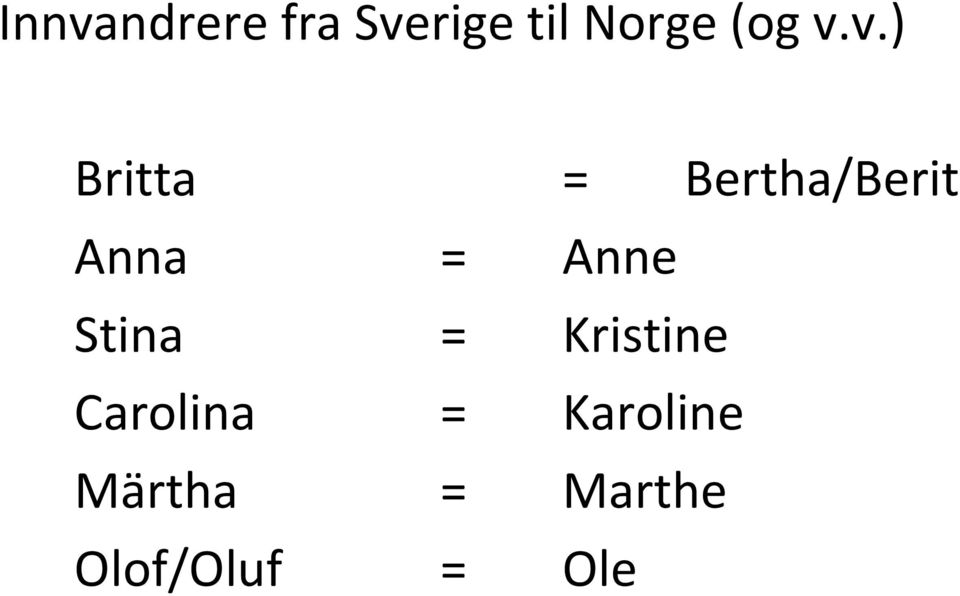 v.) Britta = Bertha/Berit Anna =