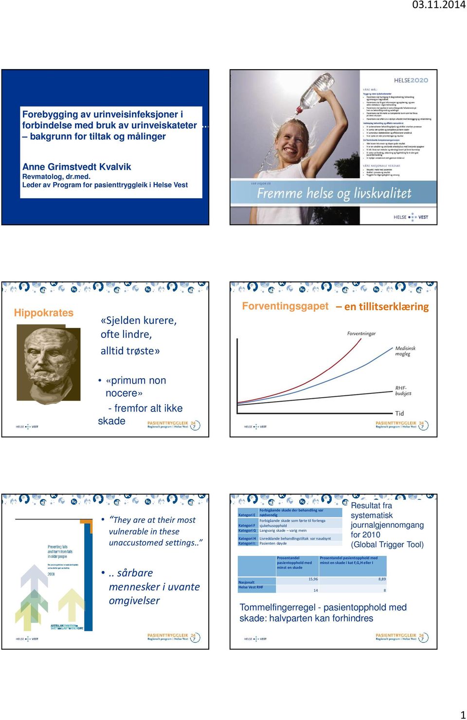 Leder av Program for pasienttryggleik i Helse Vest Hippokrates «Sjelden kurere, ofte lindre, alltid trøste» Forventingsgapet en tillitserklæring «primum non nocere» - fremfor alt ikke skade They are